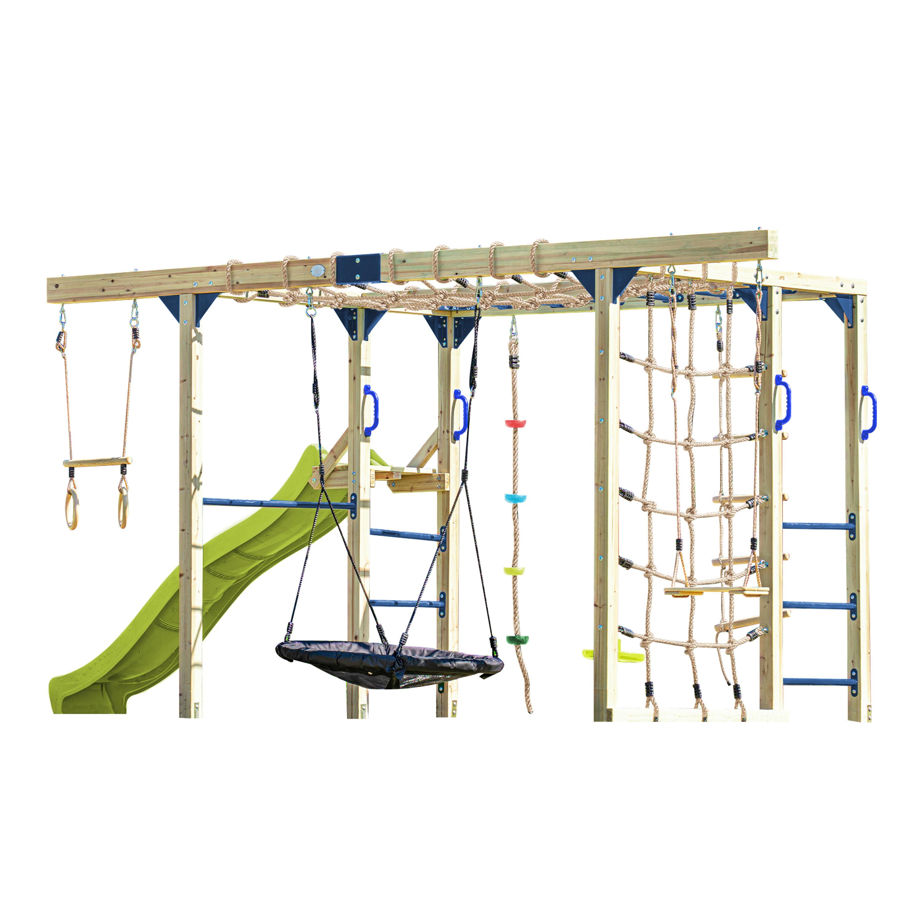 KLETTERGERÜST MIT RUTSCHE LIMEGRÜN - Blau/Limette, Basics, Holz/Kunststoff (522,5/196/205cm) - Ambia Garden