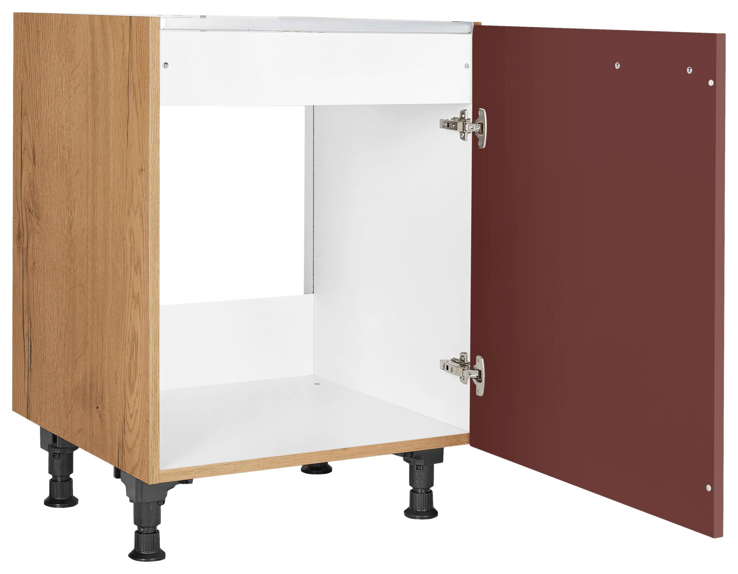 Spülenunterschrank Easytouch - Eichefarben/Rot, MODERN, Holzwerkstoff (60/57/56cm) - Nobilia