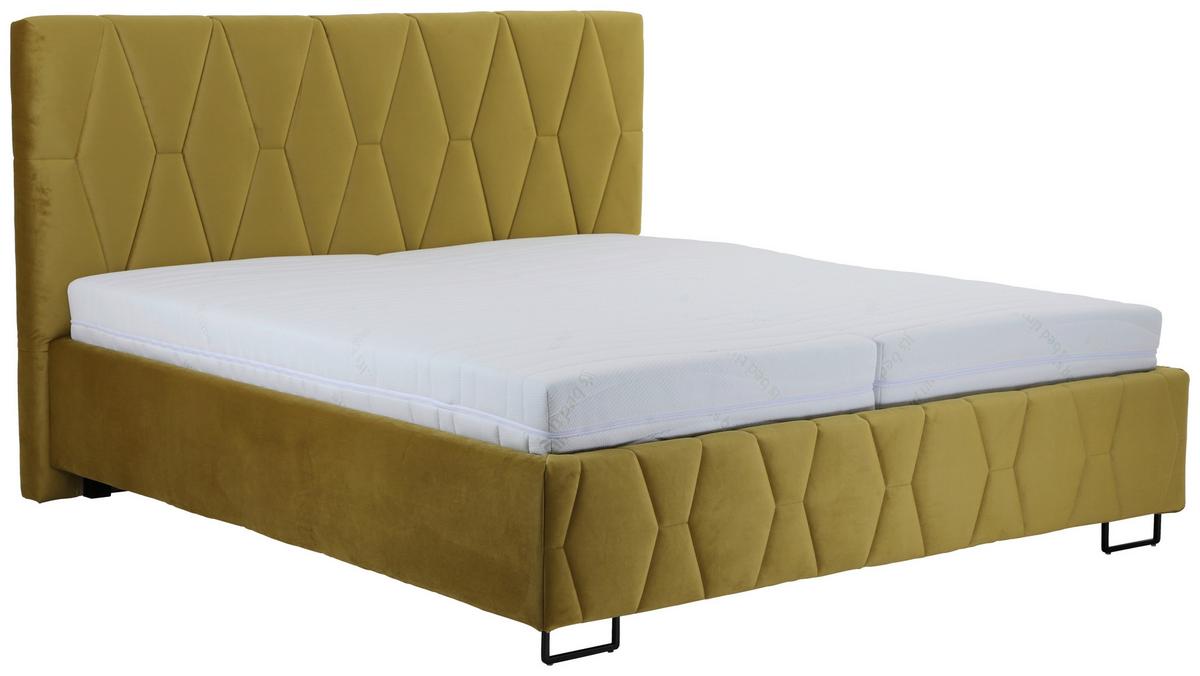 Čalúnená posteľ ATESSA 180x200 cm, kari žltá - prírodná farba/kari žltá, Modern, drevo/textil (180/200cm)