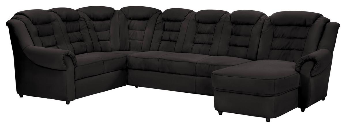Wohnlandschaft Boston Schwarz Lederlook - Schwarz, KONVENTIONELL, Textil (216/333/165cm) - Livetastic