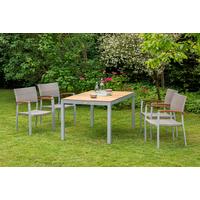 Gartensessel Stapelbar 2er-Set Silano Holz/Metall/Kunststoff - Beige/Silberfarben, ROMANTIK / LANDHAUS, Holz/Kunststoff (60/85/55,5cm) - Gardenson