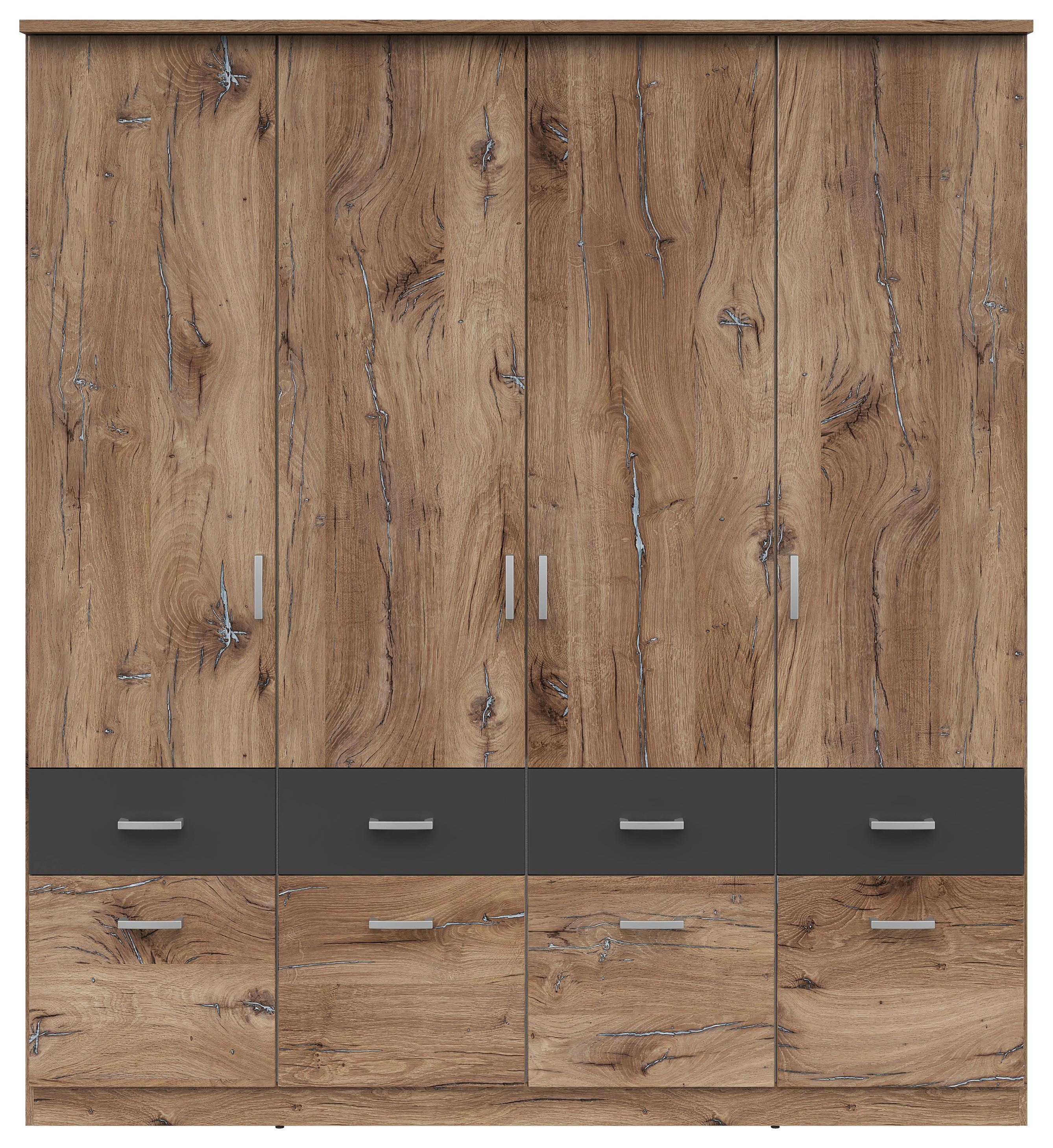 Skriňa BRANDO 181cm farby dubu/grafit - grafitová/farba duba, Konventionell, kompozitné drevo/plast (181/199/58cm)