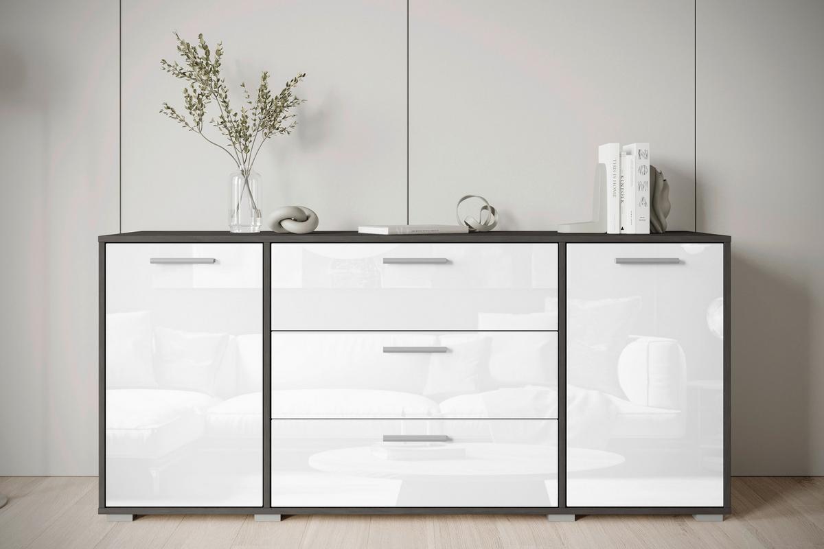 Sideboard 150cm Bogota Xl Anthrazit - Weiß Hochglanz/Anthrazit, Basics, Holzwerkstoff (150/68/40cm) - MID.YOU
