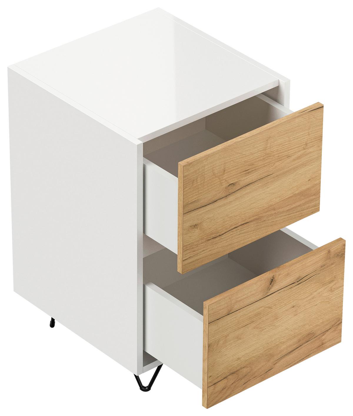 Nachttisch Industrial Weiß/Eichefarben B: 41,2cm - Eichefarben/Schwarz, Basics, Holzwerkstoff/Metall (41,2/65/42cm) - MID.YOU