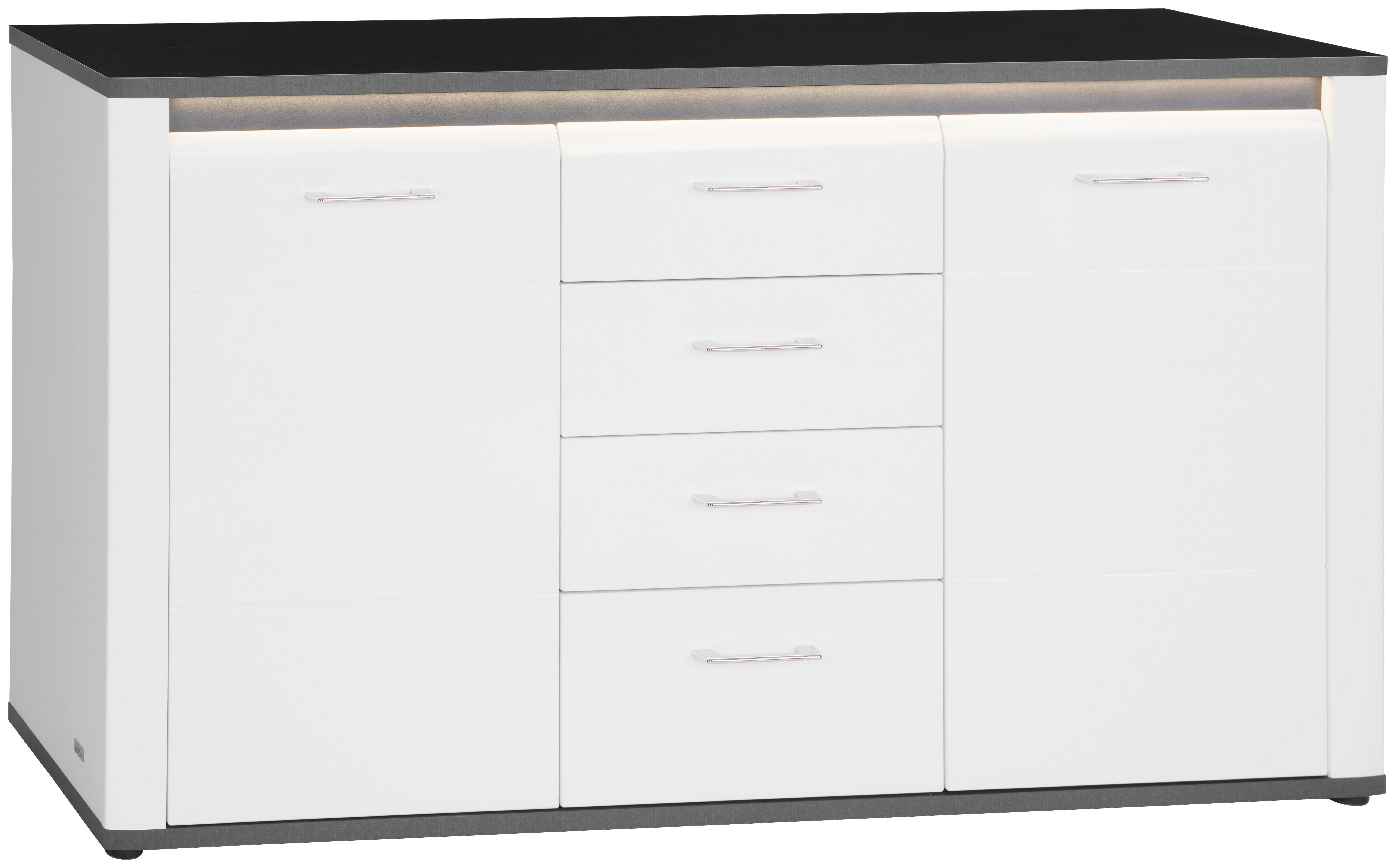 Kommode Mit Lichtleiste + Softclose B 157cm Alassio Weiß - Schwarz/Graphitfarben, MODERN, Holzwerkstoff (156,3/86,2/40,5cm) - Luca Bessoni