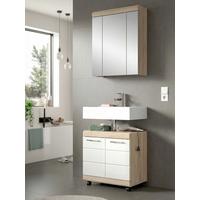 BADEZIMMER Eiche Dekor/Weiß B: 60cm - Weiß Hochglanz/Schwarz, Trend, Glas/Holzwerkstoff (60cm) - MID.YOU