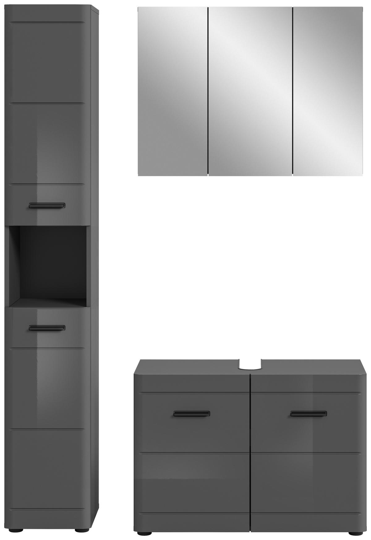 Badezimmer Soft Grau Hg B: 110 Cm - Grau Hochglanz/Schwarz, MODERN, Holzwerkstoff (110cm) - MID.YOU