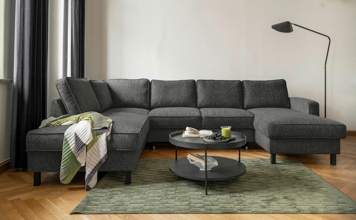 Wohnlandschaft Molly Dunkelgrau B: 298 cm - Dunkelgrau/Schwarz, Textil (198/298/148cm) - MID.YOU