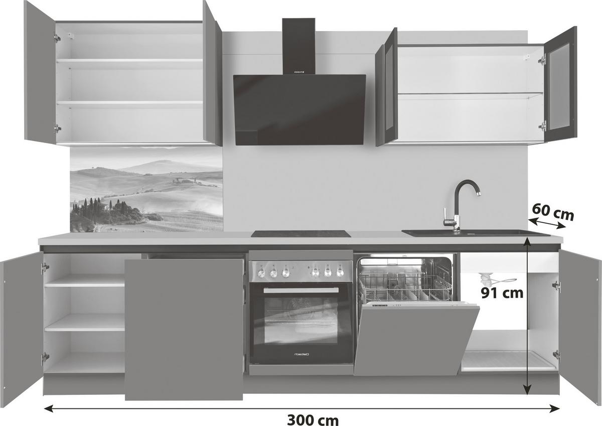 Küchenblock Clean - Anthrazit, Basics, Holzwerkstoff (300cm) - Express