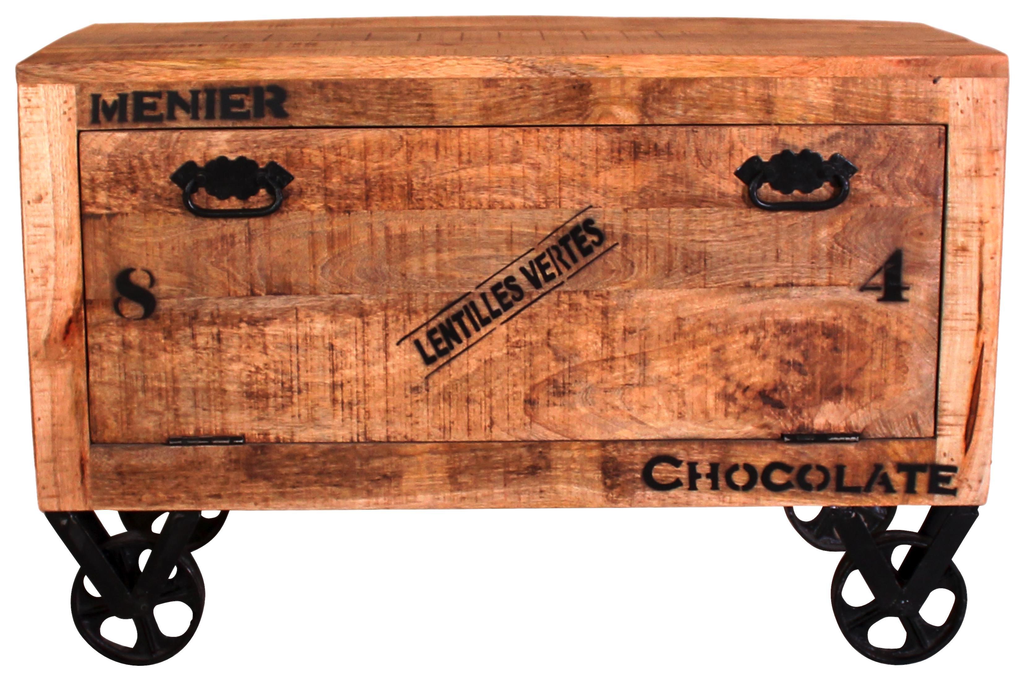 Schuhschrank Brion B: 85 cm Mangoholz - Schwarz/Naturfarben, Basics, Holz (85/56/40cm)