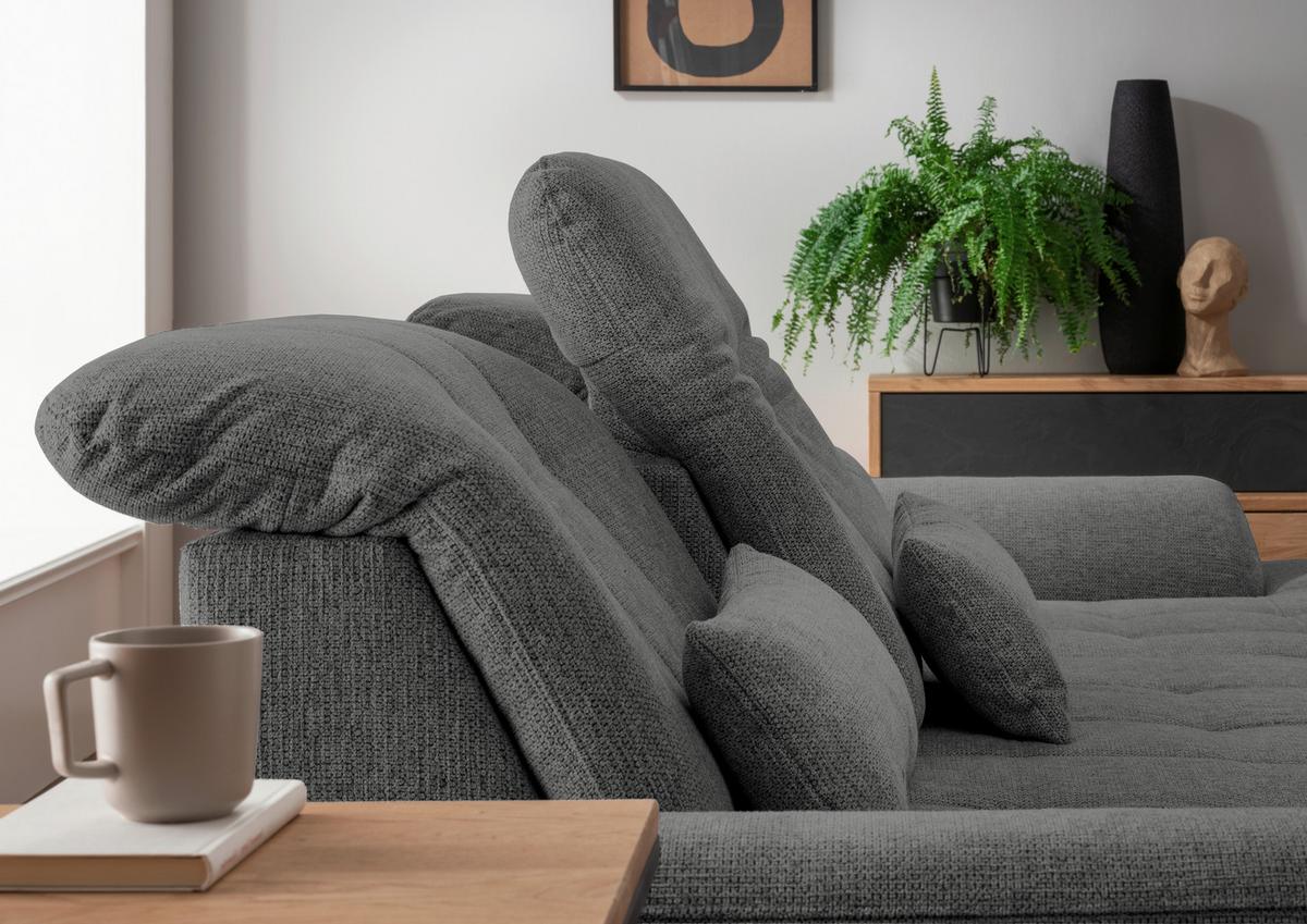 Ecksofa mit Bettkasten Rigatti Graubrau 314x184 cm - Chromfarben/Graubraun, MODERN, Textil (314/184cm) - Livetastic
