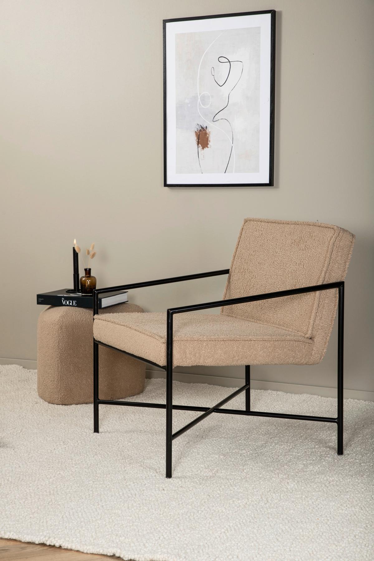 Sessel Rakel - Beige/Schwarz, Design, Textil/Metall (66/78/65cm) - Livetastic