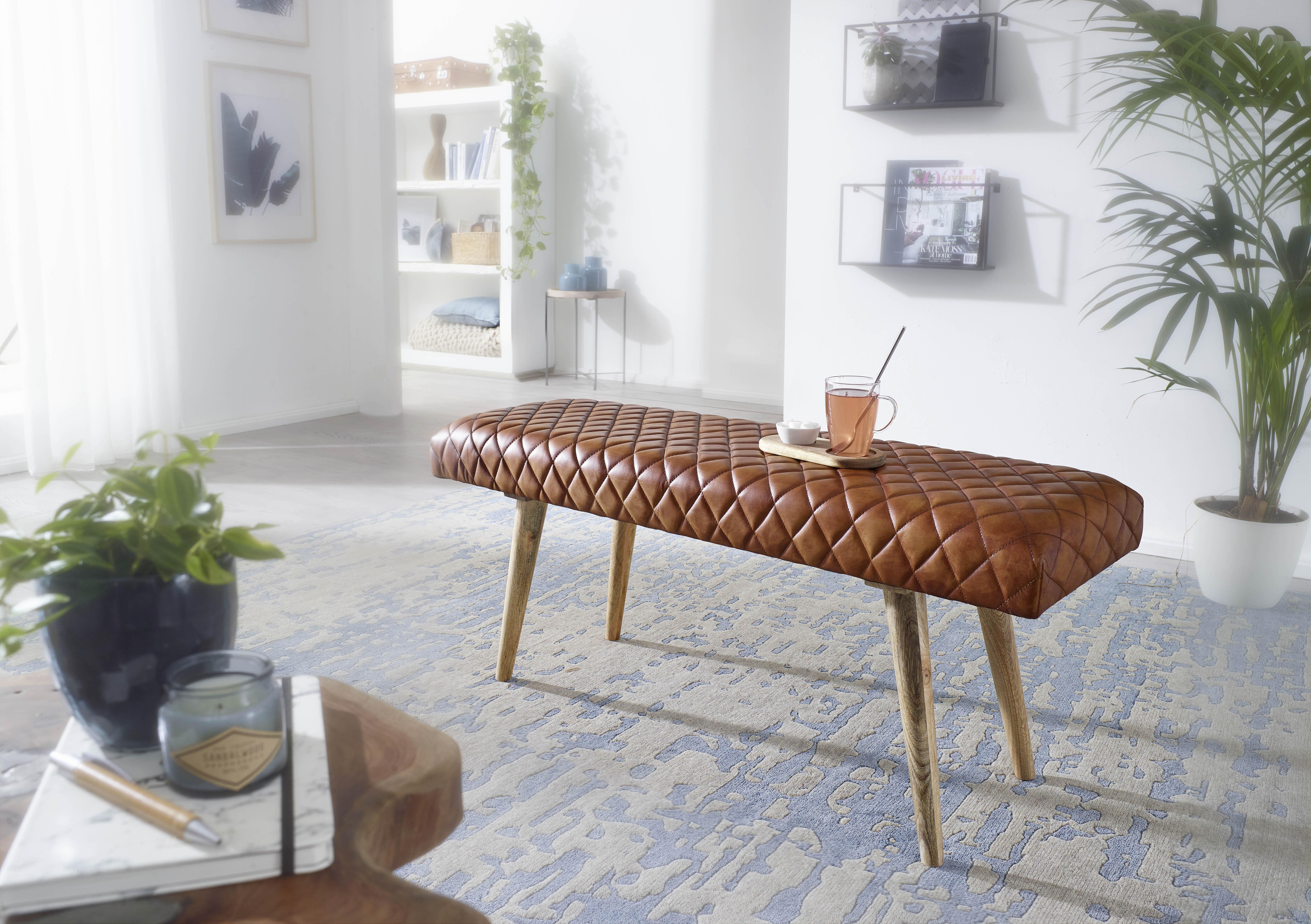 Viacúčelová lavica hnedá koža - hnedá/prírodná farba, Modern, koža/drevo (115/53/38cm) - MID.YOU