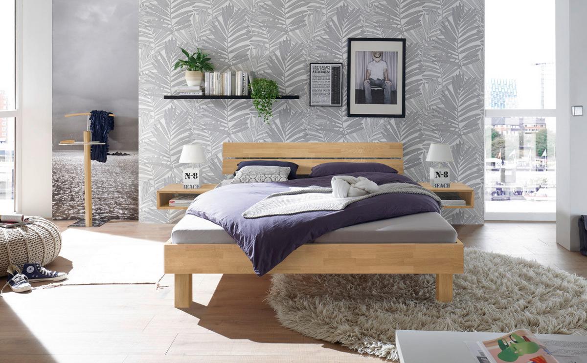 Bett Prato Kopfteil Mit 2 Paneele 160x200 Cm - Eiche Bianco/Eichefarben, Natur, Holz (160/200cm) - Hasena