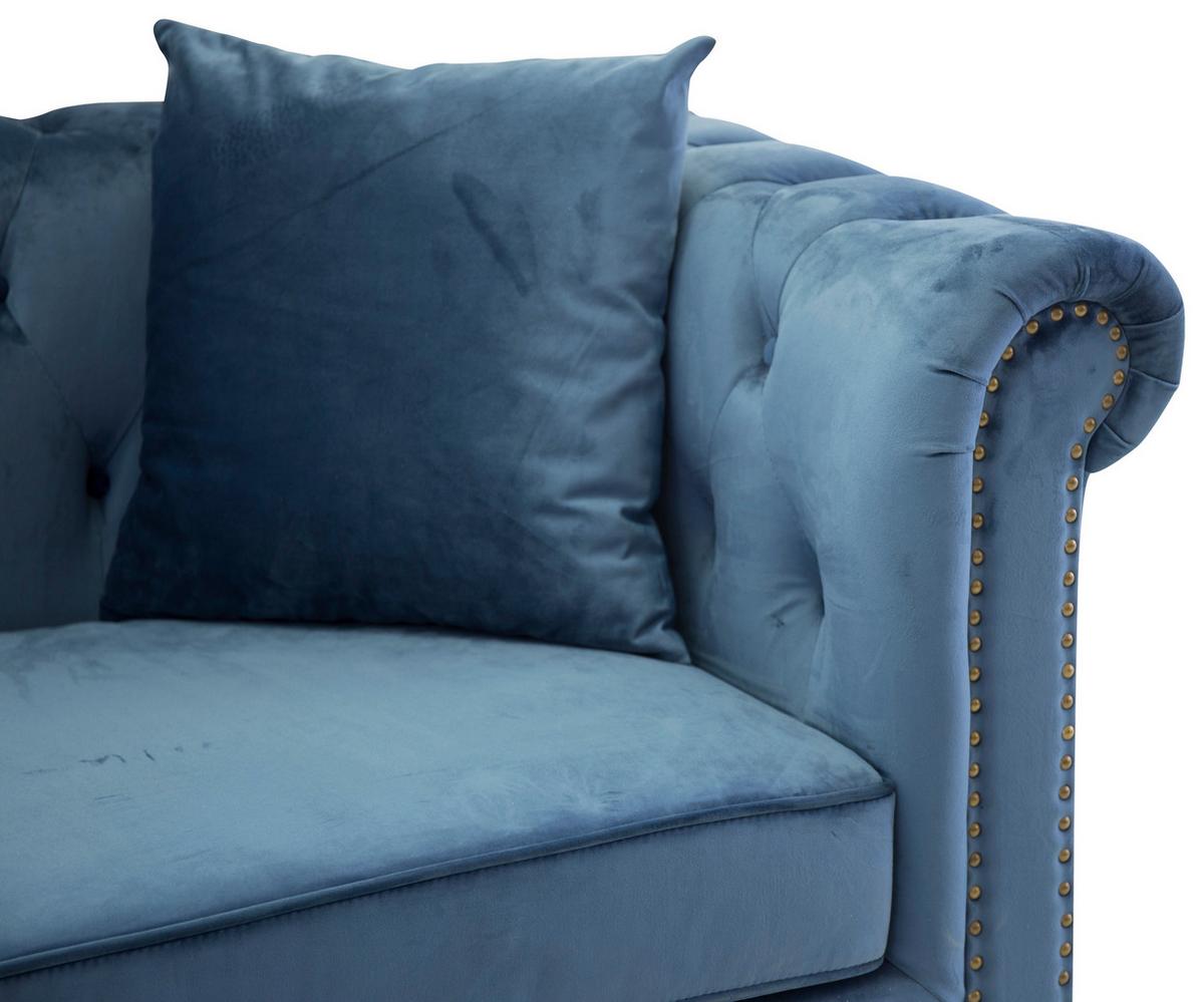 Chesterfield-sofa Velvet - Blau, Design, Textil/Metall (217/80/88cm) - Livetastic