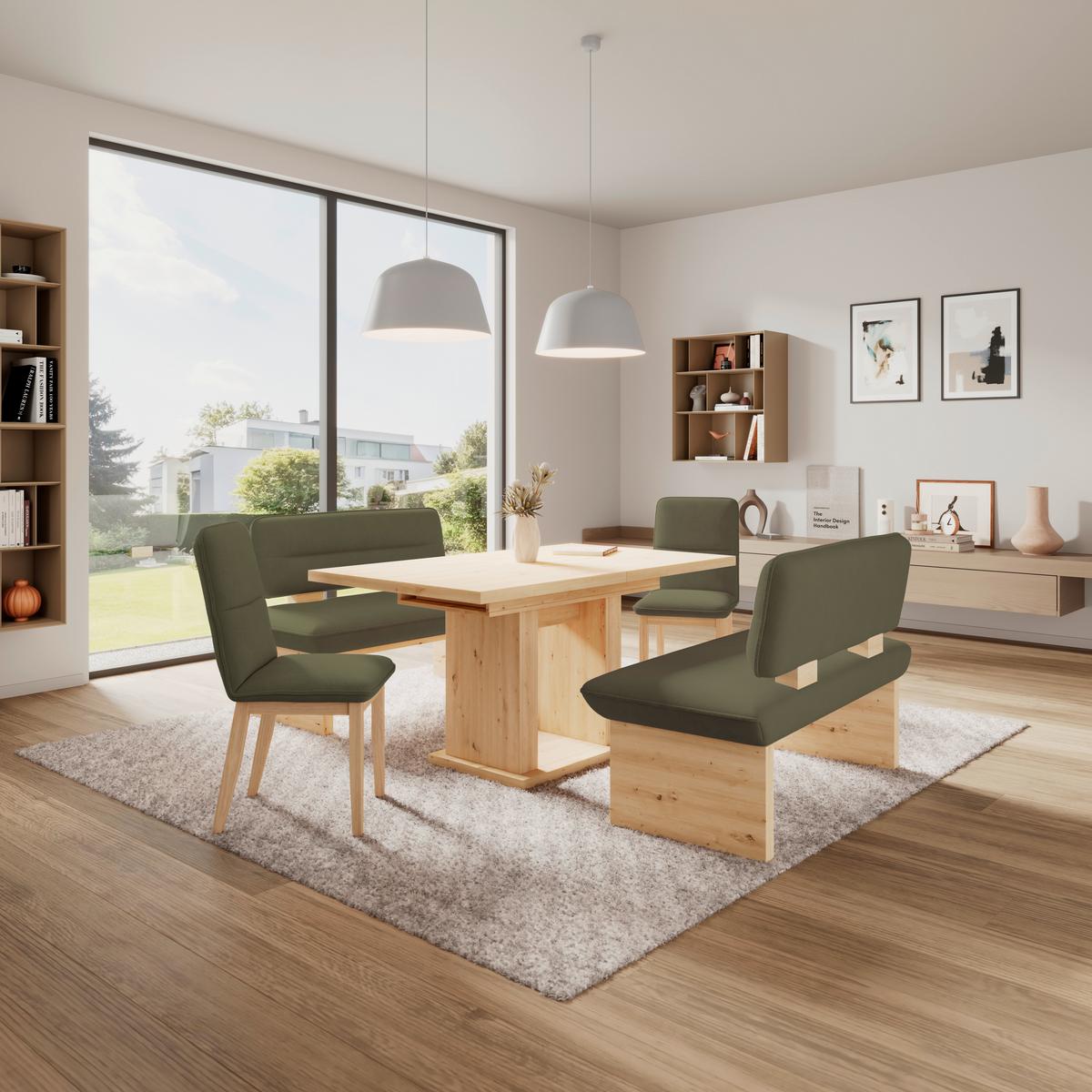 Sitzbank  Beluna II Webstoff grün, B: 120cm - Eichefarben/Schwarz, KONVENTIONELL, Holzwerkstoff/Textil (120/87/67cm) - James Wood