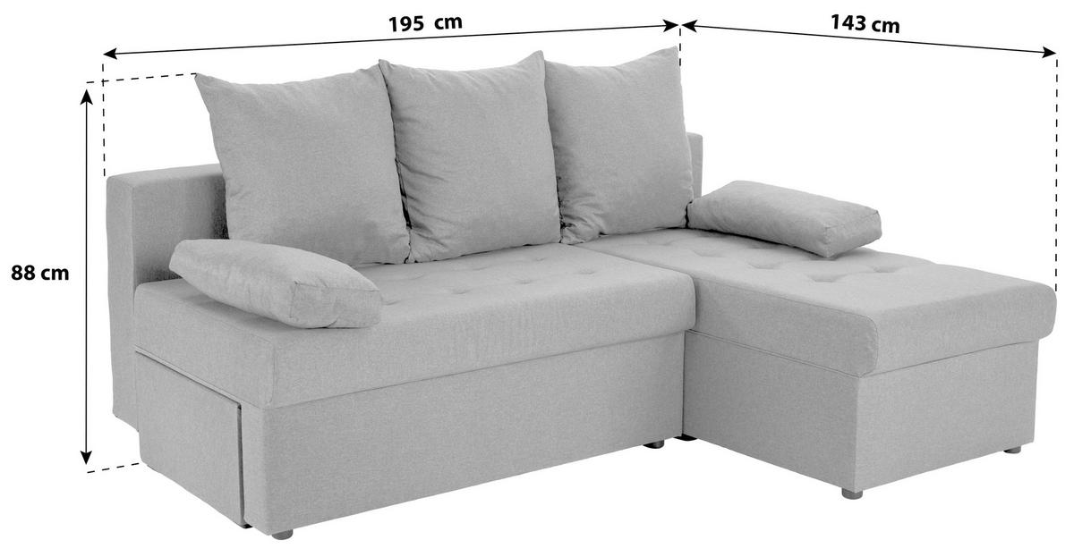 Sarokgarnitúra Base - szürke, Basics, textil (195/88/143cm) - Best Price