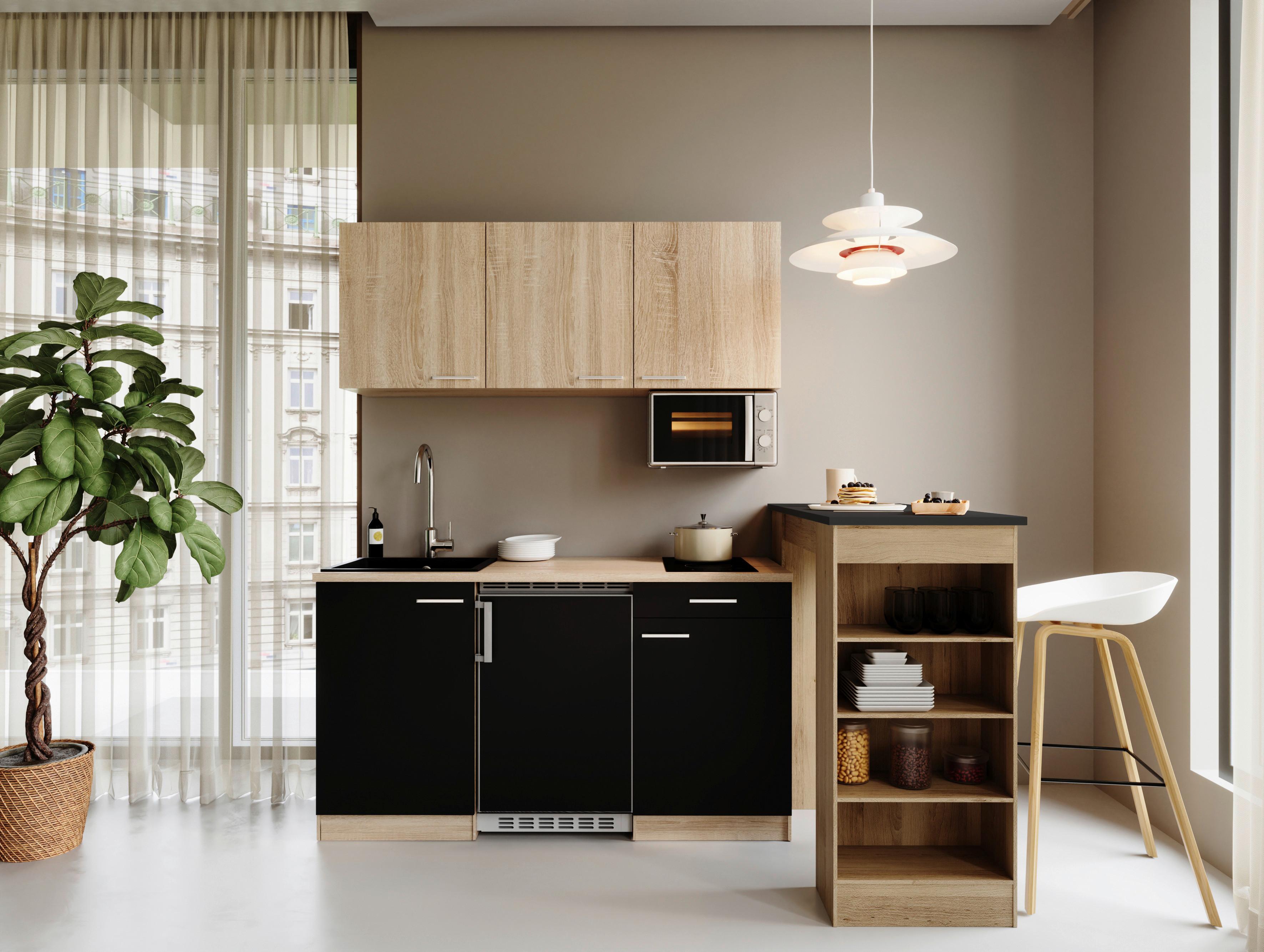 MINIKÜCHE Schwarz/Eichefarben B: 150cm - Eichefarben/Schwarz, Design, Holzwerkstoff (150cm) - Respekta