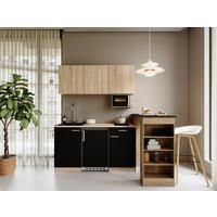 MINIKÜCHE Schwarz/Eichefarben B: 150cm - Eichefarben/Schwarz, Design, Holzwerkstoff (150cm) - Respekta