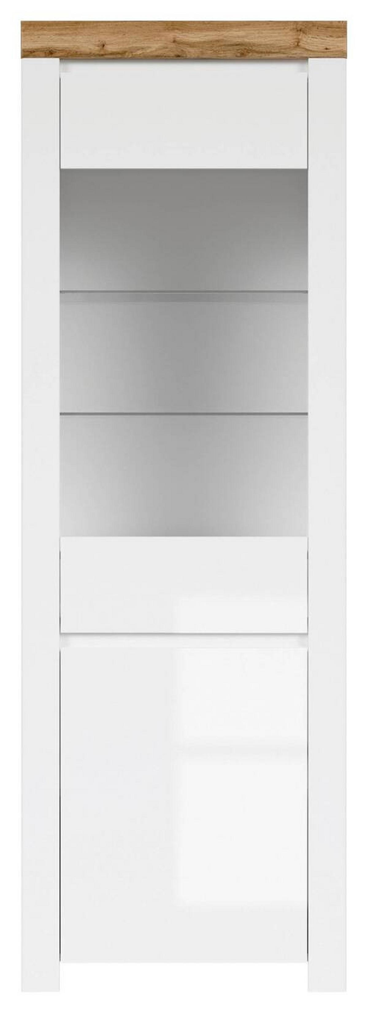 Vitrine Holten Glass-Door Cabinet - Weiß Hochglanz/Eichefarben, Design, Glas/Holzwerkstoff (68/203,5/42cm)