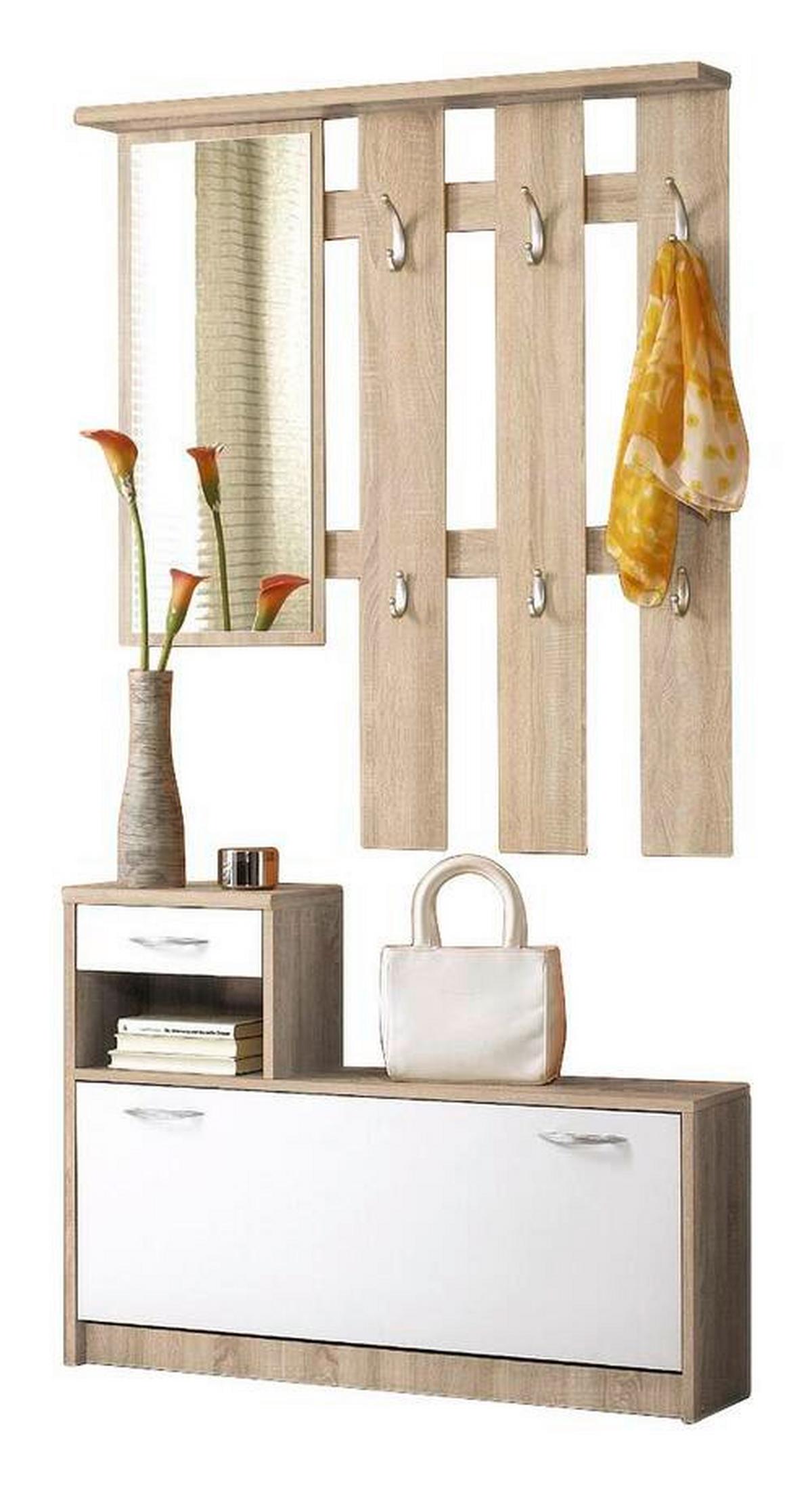 Garderobe Vera Eiche Dekor/ Weiß 2--Teilig. Mit Spiegel - Eichefarben/Weiß, KONVENTIONELL, Holzwerkstoff (100/191/25cm) - MID.YOU