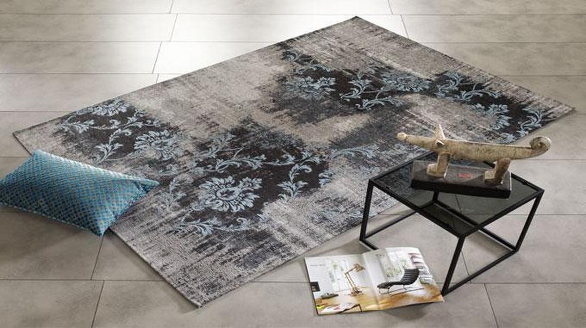 Vintage-Teppich Diana Melody Blau/Grau 40x60 cm - Blau/Grau, Trend, Textil (40/60cm) - Novel