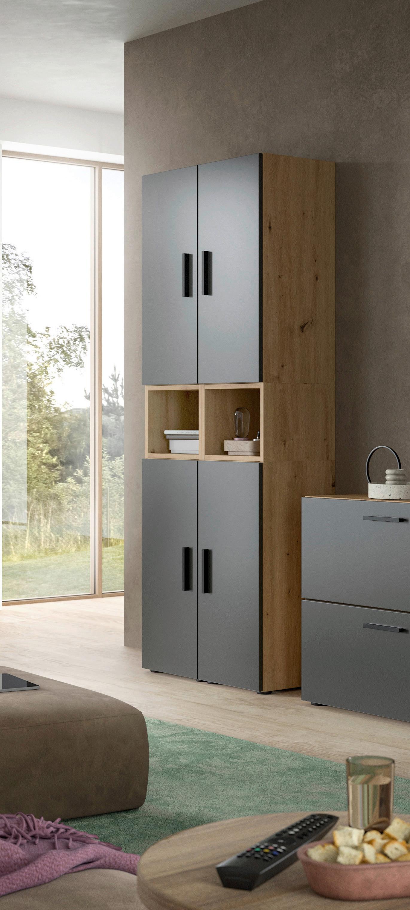 Wohnwand, The One 9, B: 65 Cm Grau/artisan Eiche Dekor - Schwarz/Eiche Artisan, Trend, Holzwerkstoff (65/178/34cm)