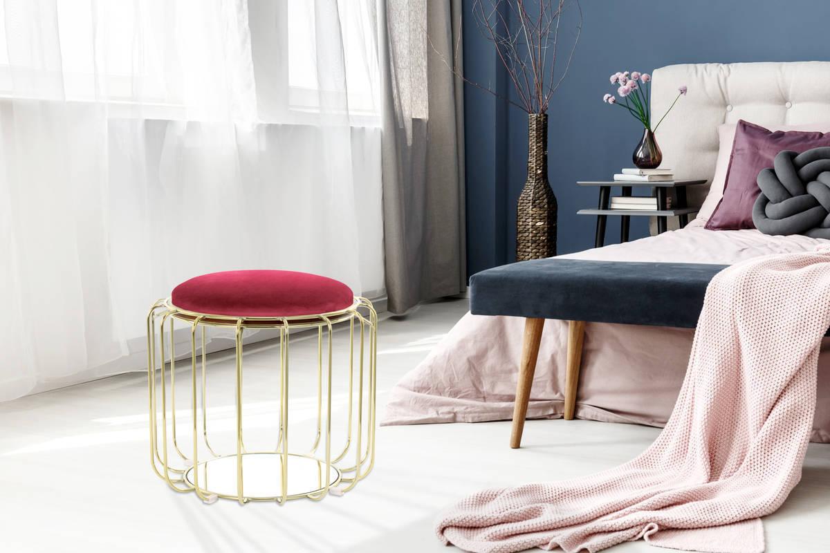 Beistelltisch/Pouf 2 in 1 Comfortable Gold/Rot - Rot/Goldfarben, Basics, Glas/Holzwerkstoff (50/50/45cm) - Kayoom