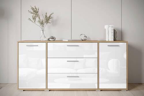 Sideboard 150cm Bogota Xl Grau - Weiß Hochglanz/Eiche Wotan, Basics, Holzwerkstoff (150/68/40cm) - MID.YOU
