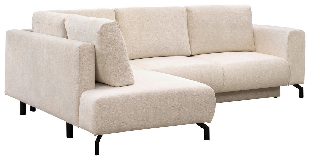Rohová sedačka VENI, ľavá, béžová žinylka - černá/béžová, Moderní, kov/textil (210/272cm)