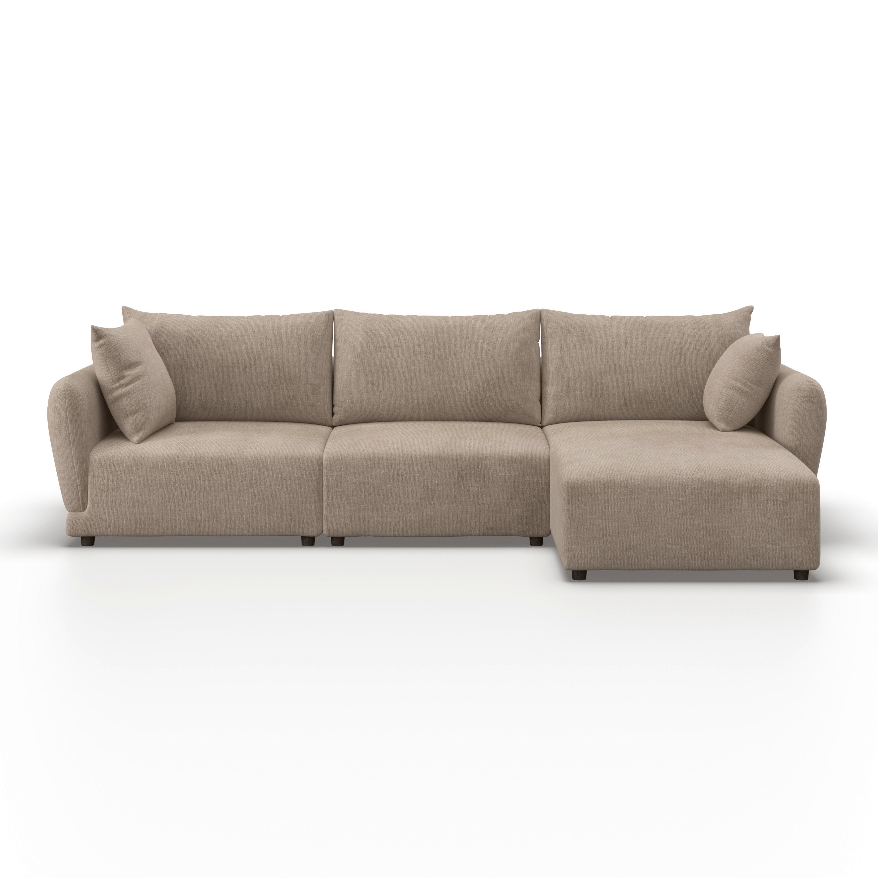 Sedací souprava NICOLE, pravá, béžová, max. do 480 kg - černá/šedobéžová, Moderní, dřevo/textil (306/87/162cm) - Bessagi Home