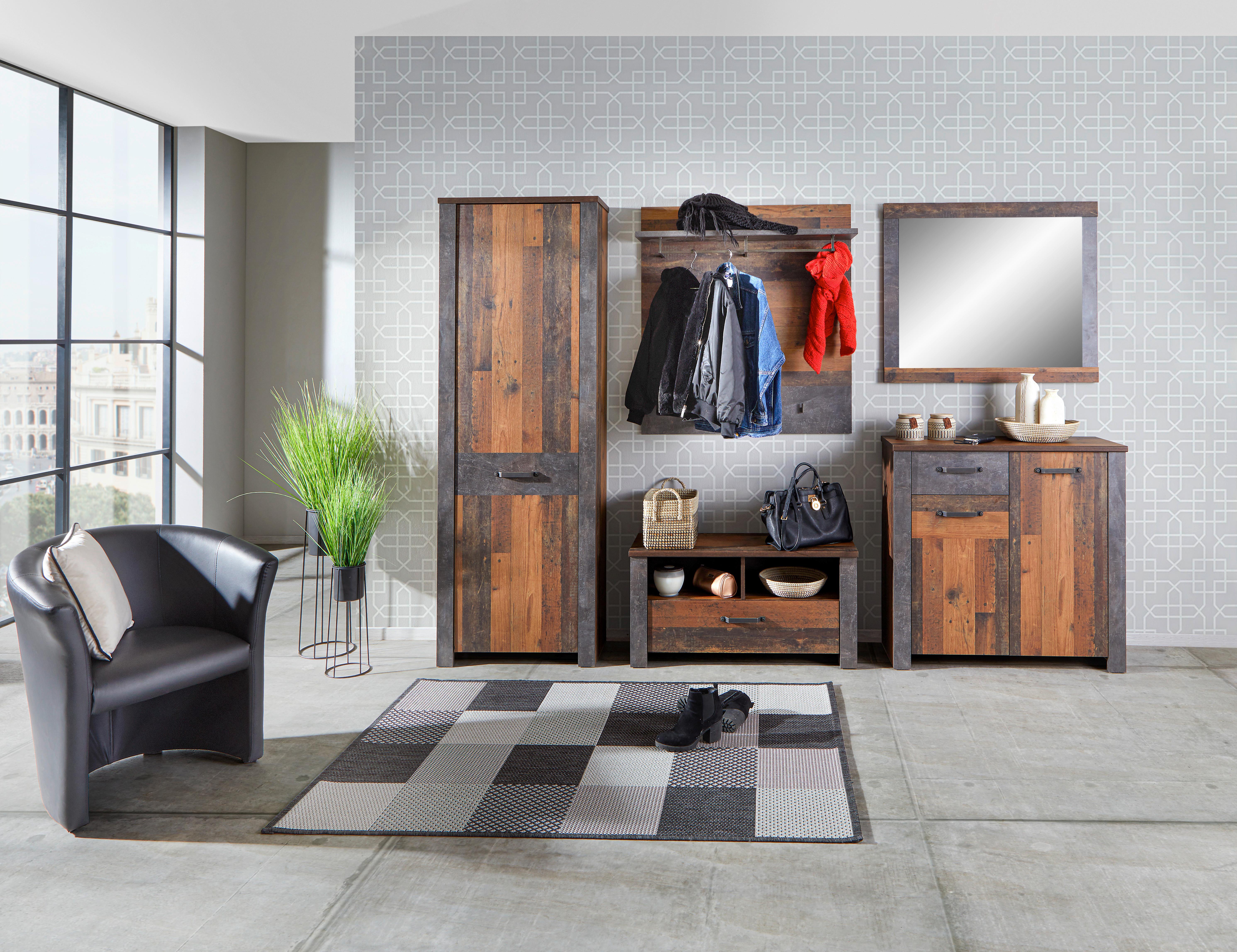 Garderoben-Set Ontario Old Style Dekor 5 -Teilig. Mit Spiegel - Eichefarben/Grau, Trend, Holzwerkstoff (260,40/200/37cm) - Ondega