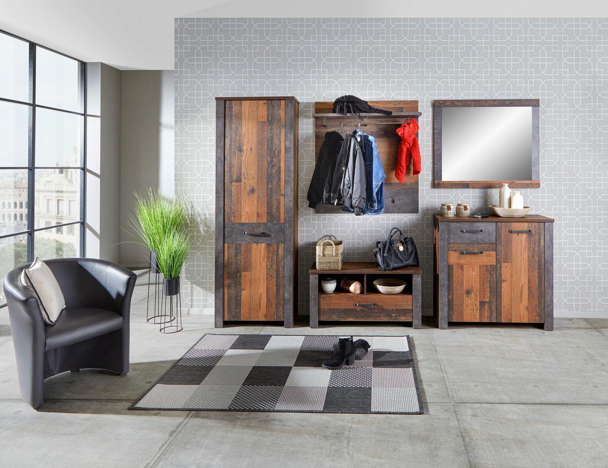 Előszobaszekrény Ontario - tölgyfa színű/szürke, Trend, faalapú anyag (68,4/200/37cm) - Ondega