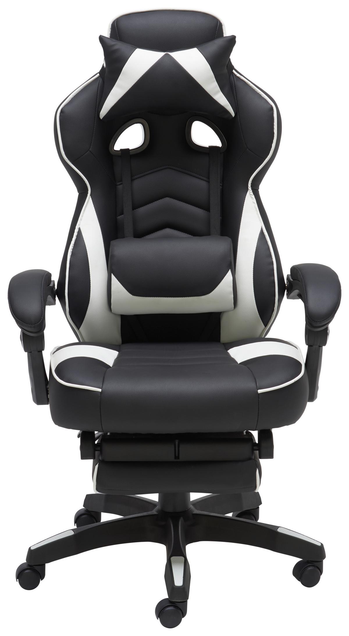 Gaming Stuhl Yaira Mit Ausziehbarer Fußstütze - Schwarz/Weiß, Design, Kunststoff/Textil (68,5/116-124/60,5cm) - Livetastic