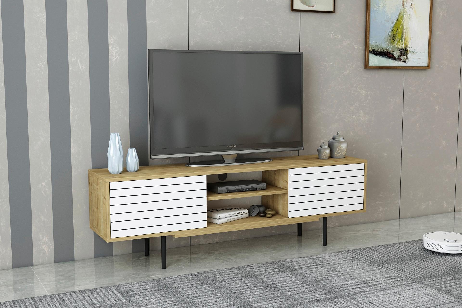 Lowboard Apollo TV-Schrank - Eichefarben/Schwarz, Design, Holzwerkstoff (160/50,5/35cm) - Livetastic