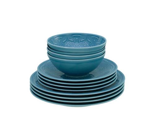 Jedálenský servis ORIENT MANDALA, 12-dielny - svetlomodrá, Trend, keramika - Creatable