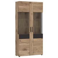 Vitrine Grano Eichefarben B: 92,8 cm - Eichefarben/Dunkelgrau, Trend, Glas/Holzwerkstoff (92,8/195/37,4cm)