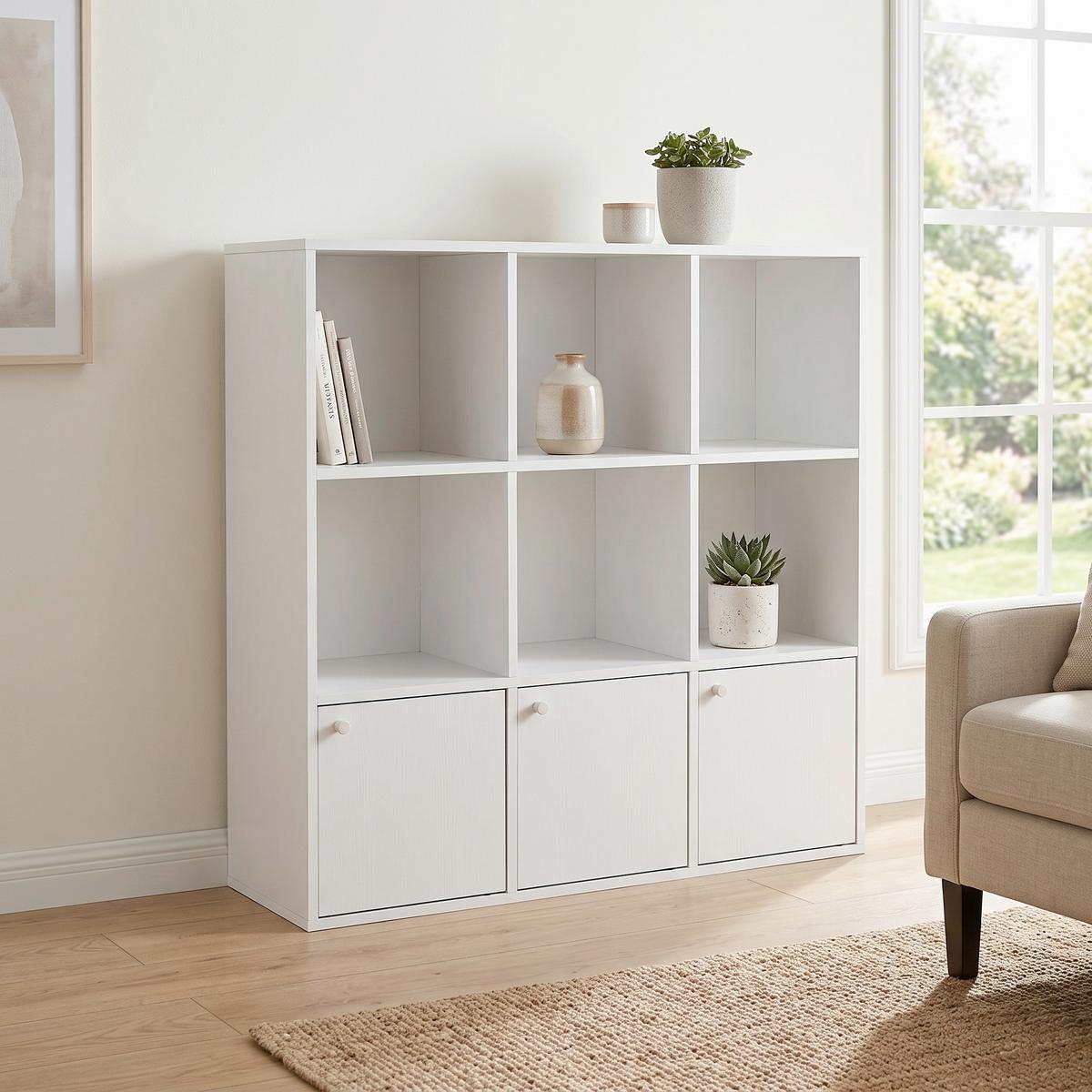Bücherregal mit 3 Türen B: 98 cm, Weiß - Weiß, Basics, Holzwerkstoff (98/98/30cm) - Boxxx
