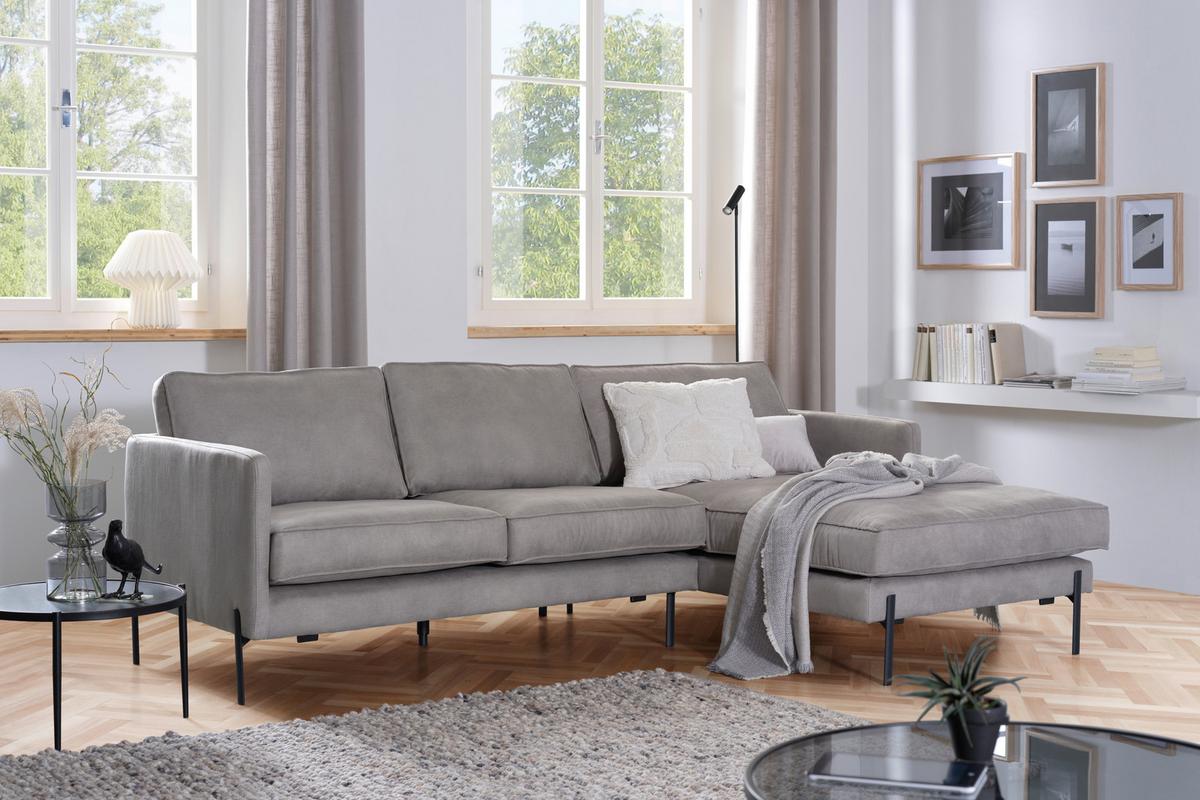 Ecksofa Yukon Hellgrau S: 232x154 Cm - Hellgrau/Schwarz, Trend, Textil (232/154cm) - Livetastic