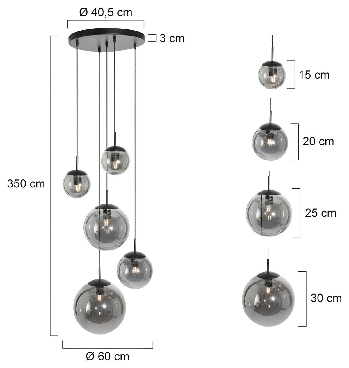 Deckenleuchte Bollique - Schwarz, Trend, Glas/Metall (60/115-373/60cm)