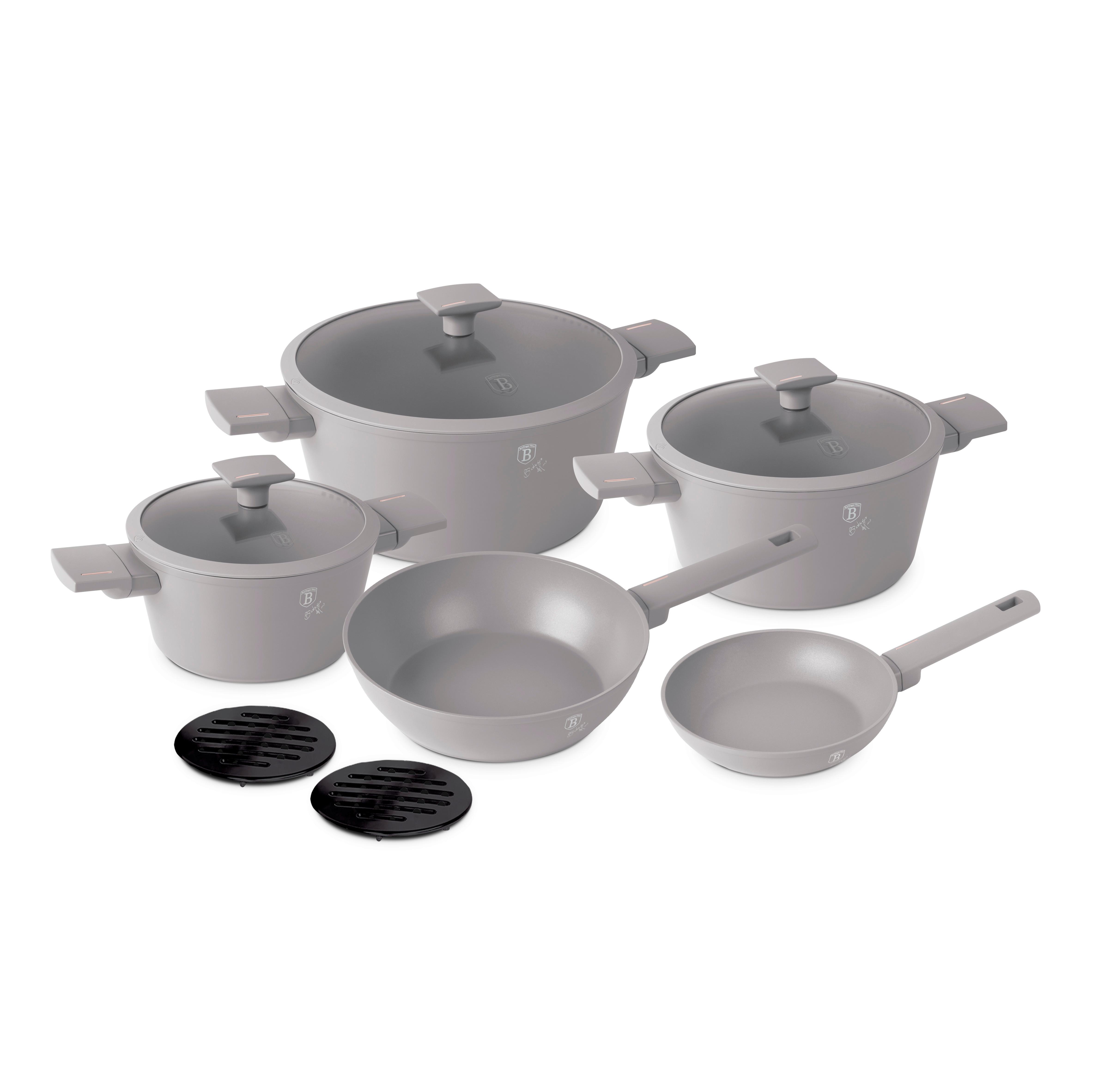 Pfannenset 10-Teilig Taupe, Antihaftbeschichtet - Taupe, Basics, Metall (66/42/23.5cm)
