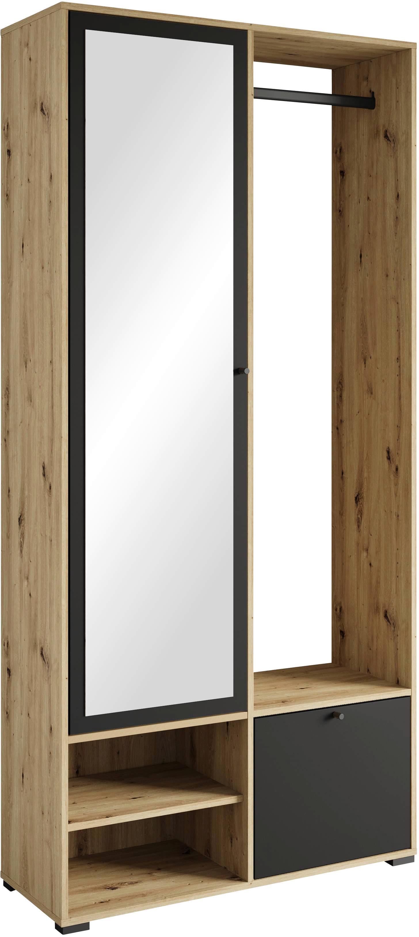 Garderobe Dino Eiche Artisan/schwarz B: 90 Cm - Schwarz/Eiche Artisan, Trend, Holzwerkstoff (90/190/33cm)