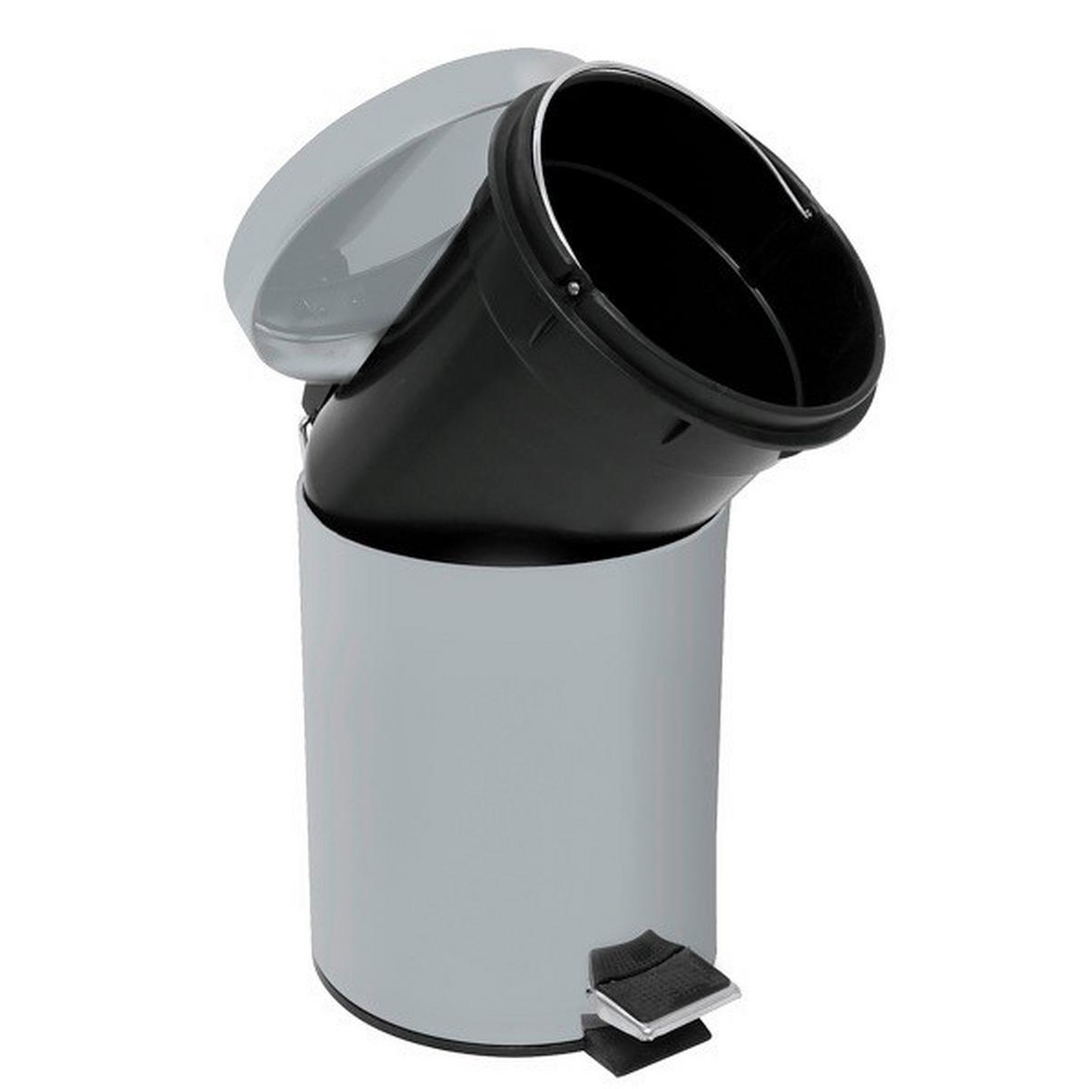 Kosmetikeimer Unis 3l Hellgrau Metall DxH 17x25 - Hellgrau/Schwarz, Basics, Kunststoff/Metall (17/25cm)