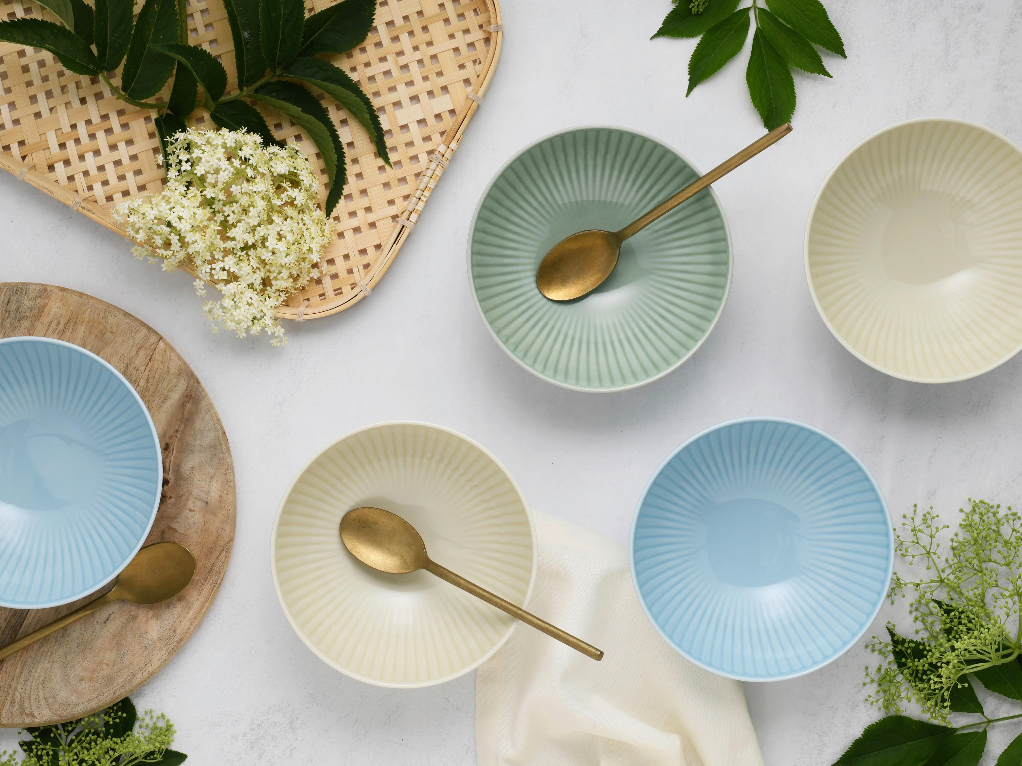 Schüsselset Valencia 6--Teilig., Creme, Grün, Blau - Pastellblau/Pastellgrün, Basics, Keramik - Creatable