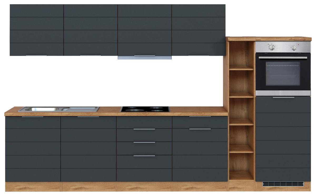 Küchenzeile Florenz Mit Geräte B: 330 cm Grau/Eiche - Eiche Wotan/Grau, Design, Holzwerkstoff (330cm) - Held
