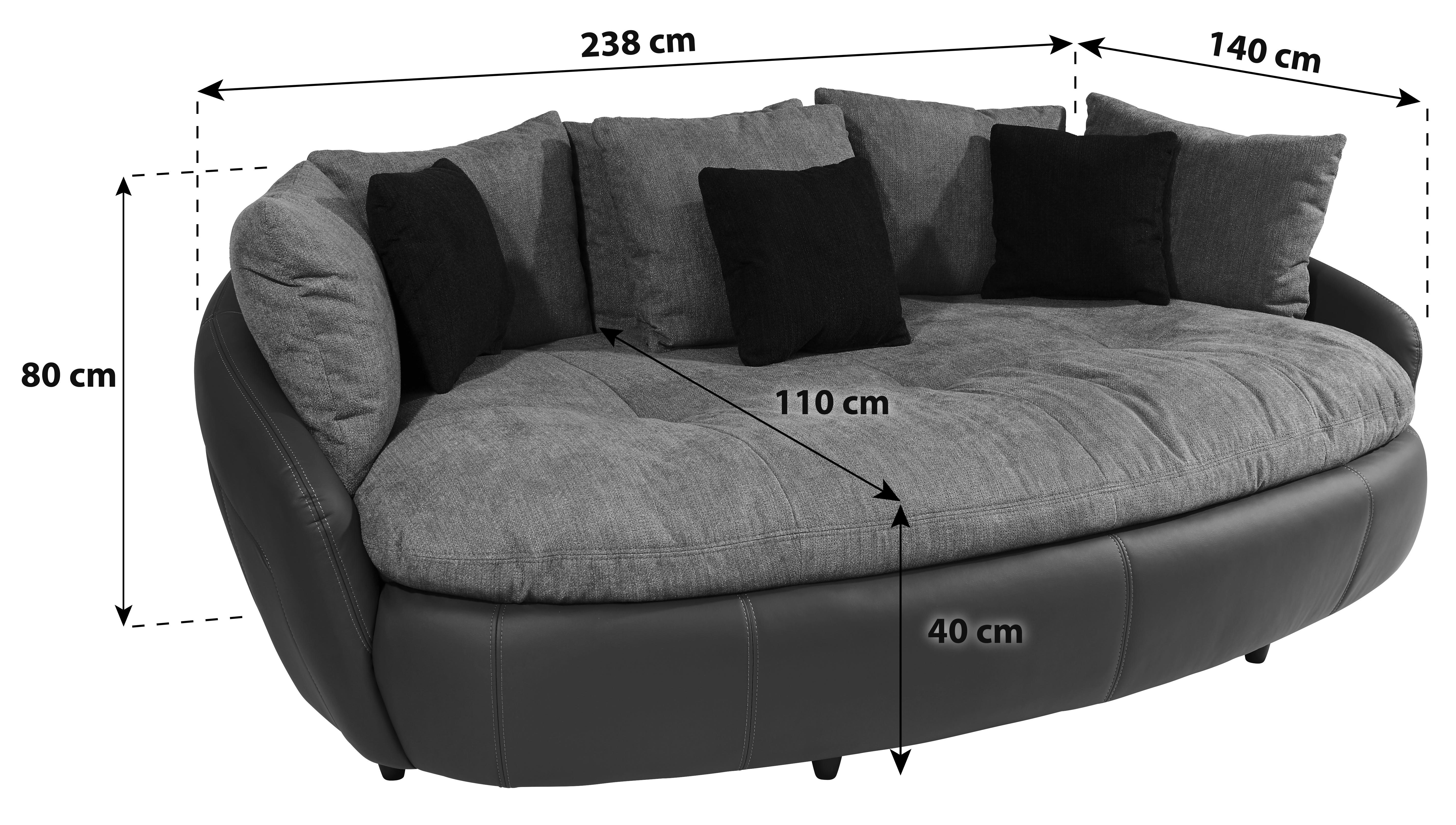 Megasofa Mit Kissen Aruba, Mikrofaser/lederlook - Schwarz/Weiß, LIFESTYLE, Textil (238/80/140cm)