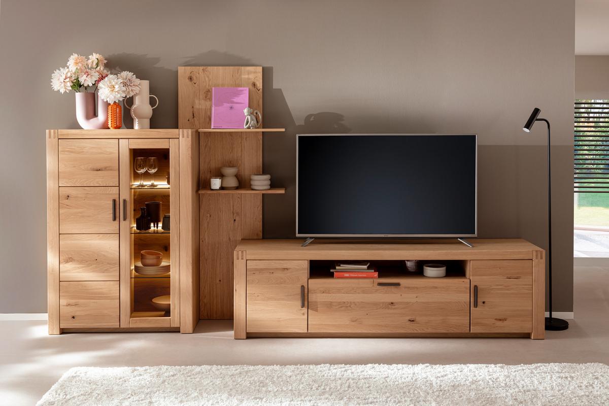 Wohnwand Prag - Eichefarben, Design, Glas/Holz (332/184/50cm)