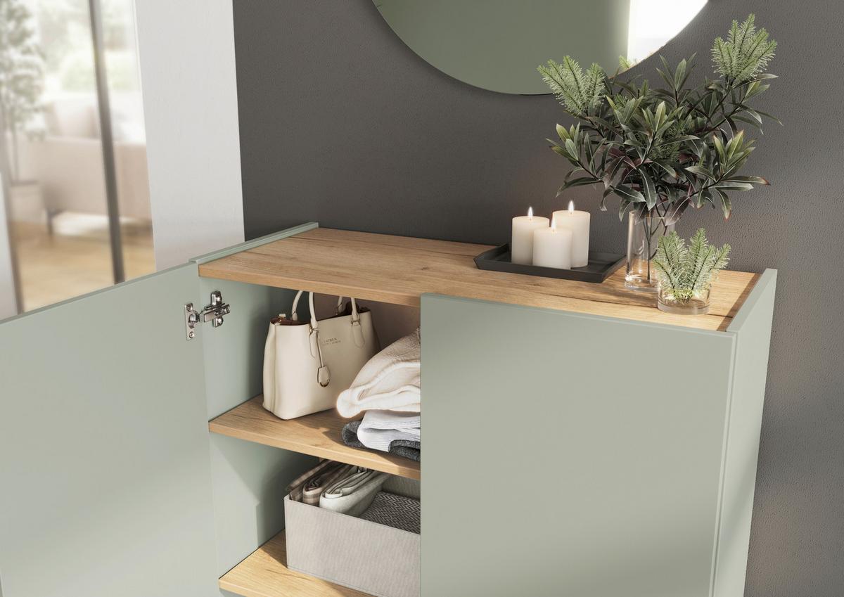 Garderobe Alviano Grün/Eiche Dekor 2-teilig - Eichefarben/Grün, Design, Glas/Holzwerkstoff (74/200/33cm) - Germania