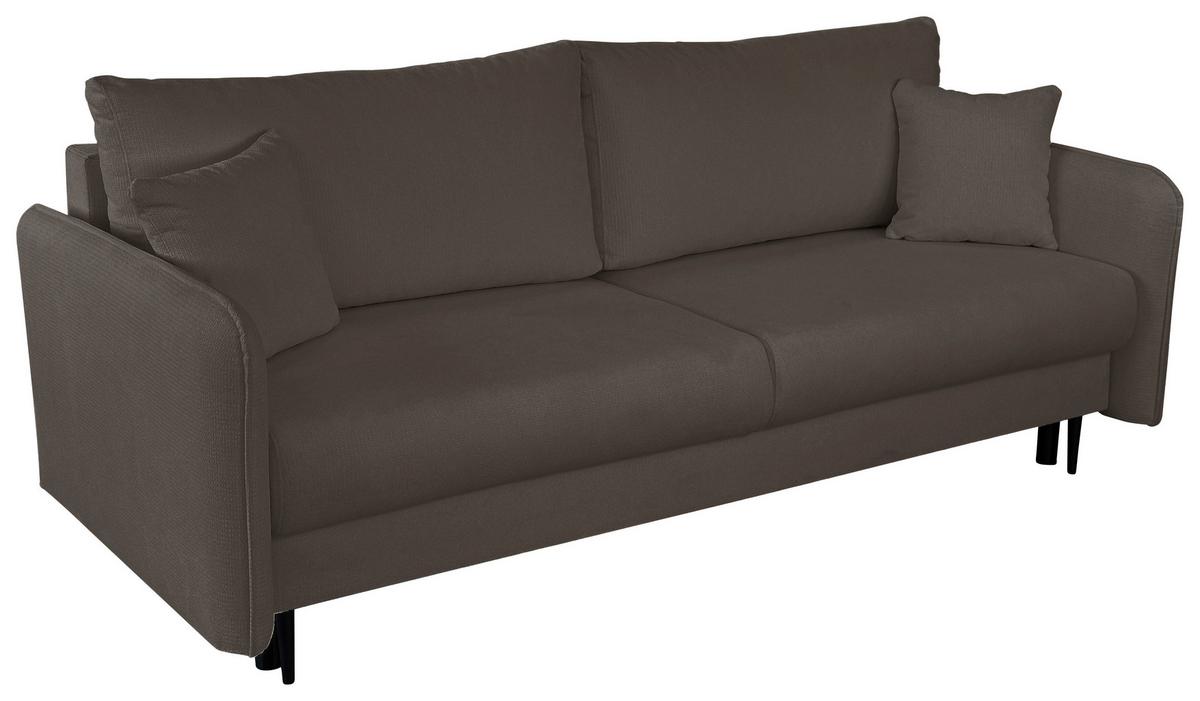 Schlafsofa Carine Mit Bettkasten Graubraun B: 216 Cm - Graubraun/Schwarz, Design, Textil (216/96/102cm) - MID.YOU