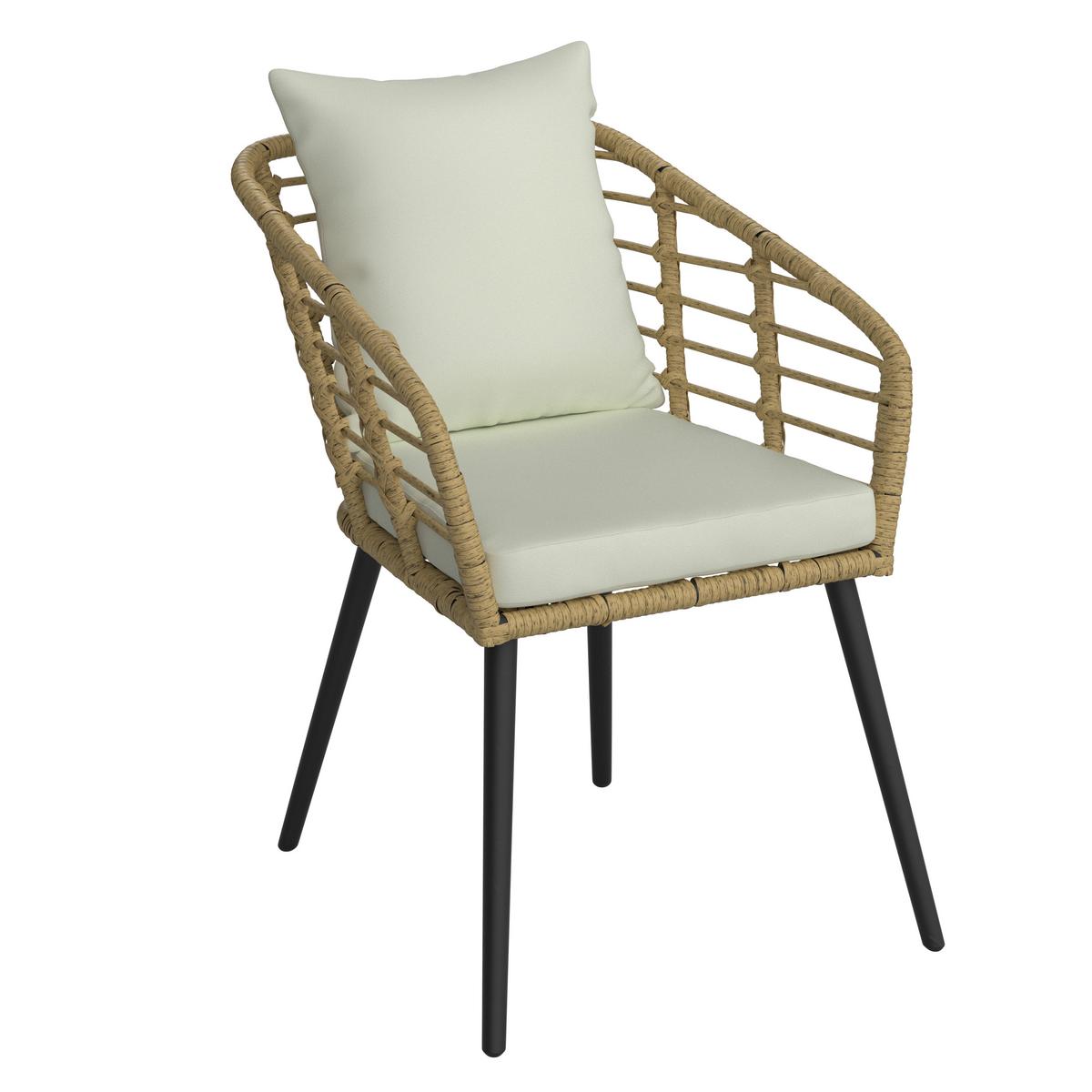 Balkonmöbel Set Sun Metall/ Kunststoff mit Kissen - Beige/Schwarz, MODERN, Glas/Kunststoff (56/72/66cm) - Beldano